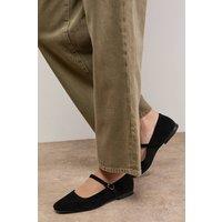 Oasis Women's Belle Suede Mary Jane Square Toe Ballet Pumps in Black | Size: 5