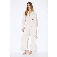 MissPap Women's Premium Pleat Front Wide Leg Trousers Co-Ord in Cream | Size: 10
