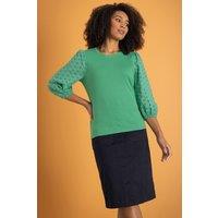 Klass. Women's Broderie Anglaise Blouson Sleeve Top in Green | Size: 2XL