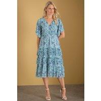 Klass. Women's Floral Print Wrap Mesh Dress in Mint | Size: 18