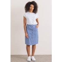 Klass. Women's Striped Button Stretch Skirt in Mid Blue | Size: 10