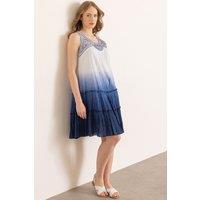 Klass. Women's Embroidered Ombre Sleeveless Cotton Dress in Blue | Size: 18