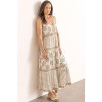 Klass. Women's Printed & Shimmer Striped Boho Maxi Dress in White | Size: 22