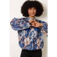 Blue Vanilla Women's Navy Floral Metallic Puffball Top | Size: S/M