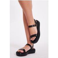 Quiz Women's Black Faux Leather Flatform Sandals | Size: 3