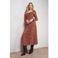 Oasis Women's Printed Chiffon Shoulder Detail Shirred Back Midi Dress in Animal | Size: 12