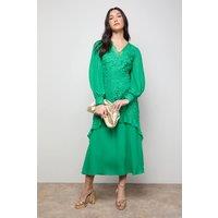 Oasis Women's Lace Puff Sleeve V Neck Midaxi Dress in Green | Size: 10