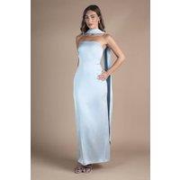 Oasis Women's By Coast Bandeau Satin Bridesmaid Maxi Dress With Scarf in Light Blue | Size: 10
