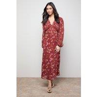 Oasis Women's Printed Pleated Bodice Detail Midi Dress in Rust | Size: 8