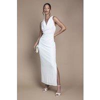 Oasis Women's Sequin Cowl Neck Maxi Wedding Dress in Ivory | Size: 12