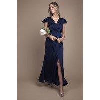 Coast Women's Wrap Front Flutter Sleeve Maxi Bridesmaid Dress in Navy | Size: 8