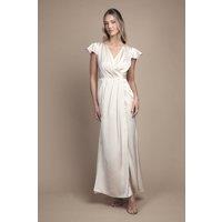 Coast Women's Wrap Front Flutter Sleeve Maxi Bridesmaid Dress in Champagne | Size: 10