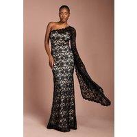 Coast Women's One Shoulder Cap Detail Lace Maxi Dress in Black | Size: 16