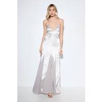 MissPap Women's Premium Satin Georgette Panel Midaxi Bridesmaid Dress in Silver | Size: 10