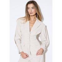 MissPap Women's Premium Pleated Sleeve Blazer Co-Ord in Cream | Size: 10