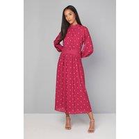 Wallis Women's Mixed Polka Dot Contrast Midi Dress in Berry | Size: 14