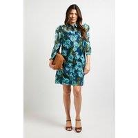 Wallis Women's Floral Organza Button Shift Dress in Green | Size: 20