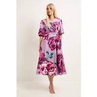 Wallis Women's Petite Floral Twill Belted Midi Dress in Pink | Size: 14
