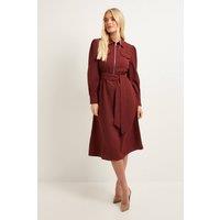 Wallis Women's Petite Zip Front Crepe Shirt Midi Dress in Tobacco | Size: 10