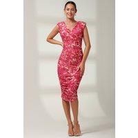 Jolie Moi Women's Pamela Ruched Mesh Bodycon Dress in Pink | Size: 18