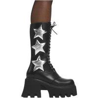Lamoda Women's Big League Black Chunky Platform Calf Boots With Bold SilverStar | Size: 7