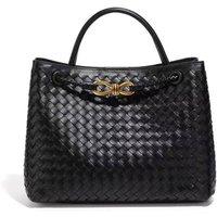 PEACH ACCESSORIES Women's Woven Tote Bag with Gold Tone Knot Clasp in Black