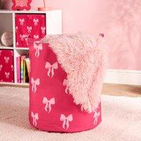 OHS Kids Bows Print Laundry Basket Clothes Storage Toy Organiser in Pink