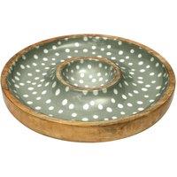 dexam Sintra Mango Wood Spotted Chip & Dip Bowl - Olive Green