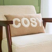 OHS Cosy Slogan Soft Boucle Cushion Decorative Scatter Pillow, Natural | Size: 50 cm x 30 cm