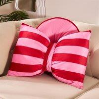 OHS Soft Striped Bow Shaped Decorative Scatter Cushion Back Support Pillow in Red | Size: 50 cm x 35 cm