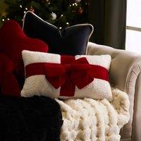 OHS Bow Wrapped Boucle Throw Pillow Scatter Cushion in Red