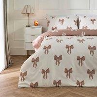 OHS Bows Microfibre Reversible Bedding Set Duvet Cover with Pillowcase in Taupe | Size: Single