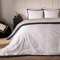 OHS Contrast Border Microfibre Bedding Set Duvet Cover with Pillowcase in Navy | Size: Super King