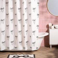 OHS Bows Mould Proof Shower Curtain with 12 Hooks in Black | Size: 180 cm width x 180 cm drop