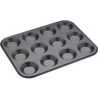 MasterClass Crusty Bake Non-Stick 12 Hole Shallow Baking Tray for Tarts, 32 x 24cm in Black | Size: 32 x 24 cm