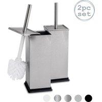 Harbour Housewares 2x Square Toilet Brushes with Holder - Non Slip Cleaning Brush Set in Metallic Silver