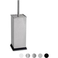 Harbour Housewares Square Toilet Brush & Holder - Cleaning Brush Set with Non Slip Base in Metallic Silver