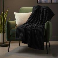 Snug City Chunky Ribbed Mink Throw Ultra Soft Warm Elegant Blanket for Sofa Bed in Black | Size: 150 cm x 200 cm