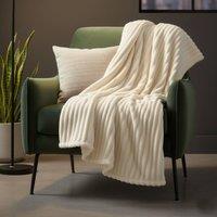 Snug City Chunky Ribbed Mink Throw Ultra Soft Warm Elegant Blanket for Sofa Bed in Cream | Size: 150 cm x 200 cm