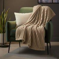 Snug City Chunky Ribbed Mink Throw Ultra Soft Warm Elegant Blanket for Sofa Bed in Beige | Size: 150 cm x 200 cm