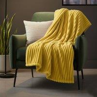 Snug City Chunky Ribbed Mink Throw Ultra Soft Warm Elegant Blanket for Sofa Bed in Yellow | Size: 150 cm x 200 cm