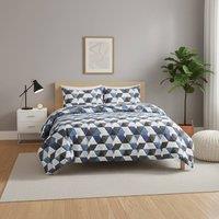 Snug City Triangle Duvet Set Stylish Geometric Print Bedding for Bedroom Decor in White | Size: King