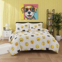 Snug City Emoji Print Duvet Cover Set Cool Playful Bedding with Pillowcases in White | Size: Double