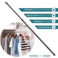 House of Home Extendable Wardrobe Pole 70-123CM Adjustable Rail Hanger Steel Heavy Duty Easy Assemble in Silver