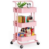 House of Home 3 Tier Storage Cart On Wheels Home Kitchen Office Bath-Bedroom Organiser Pink