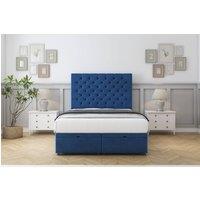 Sloomy Mayfair Plush Ottoman Bed Set With 54 Floor Standing Headboard in Navy | Size: Single