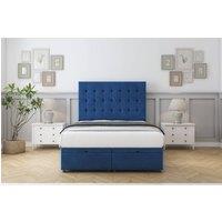 Sloomy Alabama Plush Ottoman Bed Set With 26 Strutted Headboard in Navy | Size: Single