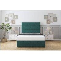 Sloomy Texas Plush Ottoman Bed Set With 26 Strutted Headboard in Emerald | Size: Small Double