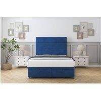 Sloomy Texas Plush Ottoman Bed Set With 54 Floor Standing Headboard in Navy | Size: Single