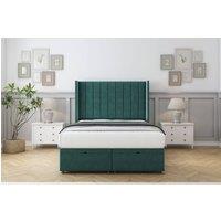 Sloomy Falcon Plush Ottoman Bed Set With 54 Wingback Headboard in Emerald | Size: Super King